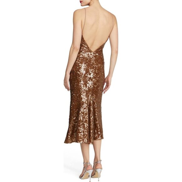 HALSTON Yvonne brown Sequin Sleeveless Midi Dress size 4 NWOT - Picture 3 of 11